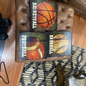 Sports Canvas Wall Art Set - Basketball, Football, Baseball